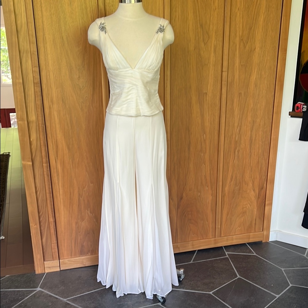 Badgley Mischka Cream Two Piece Elegant silk outfit could be used for Bridal.